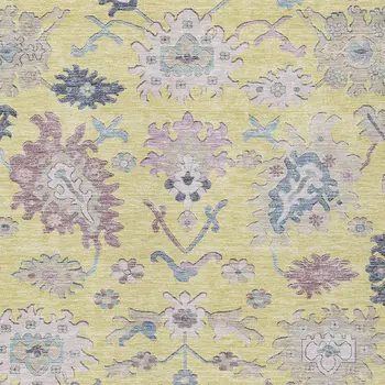 9' X 12' Yellow Lavender And Denim Blue Floral Washable Indoor Outdoor Area Rug