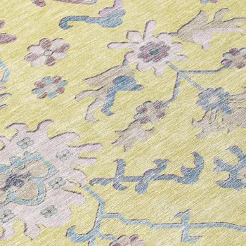 9' X 12' Yellow Lavender And Denim Blue Floral Washable Indoor Outdoor Area Rug