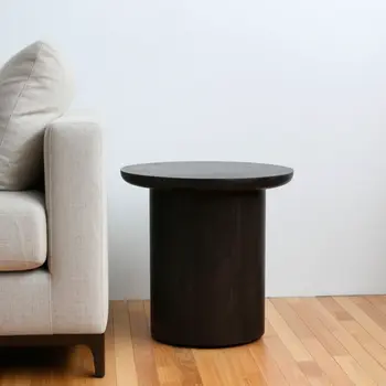 24" Dark Brown Distressed Solid Wood Round Pedestal End Table