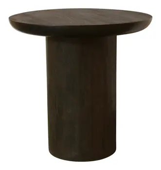 24" Dark Brown Distressed Solid Wood Round Pedestal End Table