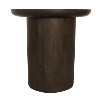 24" Dark Brown Distressed Solid Wood Round Pedestal End Table