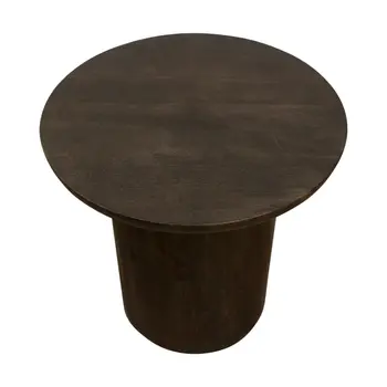 24" Dark Brown Distressed Solid Wood Round Pedestal End Table