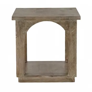 24" Brown Distressed Solid Wood Square Floor Shelf End Table