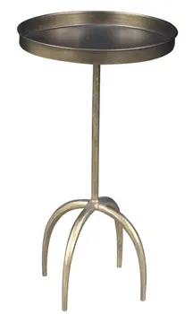 23" Brass Distressed Iron Round Pedestal Tray Top End Table