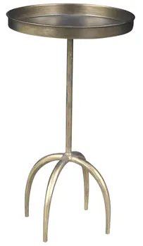 23" Brass Distressed Iron Round Pedestal Tray Top End Table