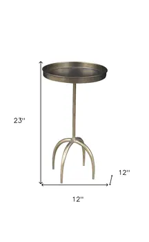 23" Brass Distressed Iron Round Pedestal Tray Top End Table