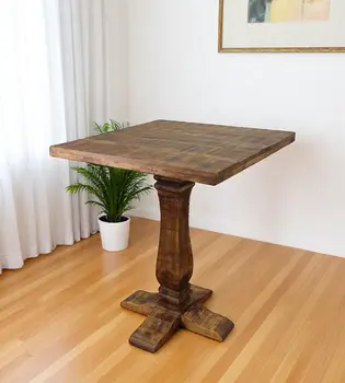 36" Brown Solid Wood Square Pedestal Bar Table
