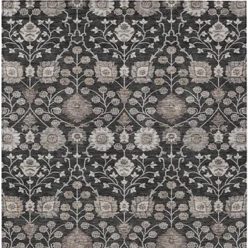 3' X 5' Black Brown And Beige Floral Washable Indoor Outdoor Area Rug