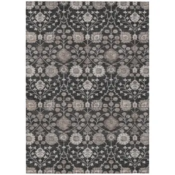 3' X 5' Black Brown And Beige Floral Washable Indoor Outdoor Area Rug