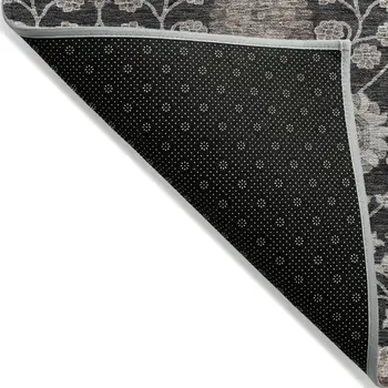 3' X 5' Black Brown And Beige Floral Washable Indoor Outdoor Area Rug