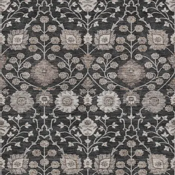 9' X 12' Black Brown And Beige Floral Washable Indoor Outdoor Area Rug