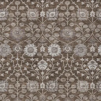 5' X 8' Chocolate Beige And Gray Floral Washable Indoor Outdoor Area Rug