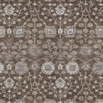 8' X 10' Chocolate Beige And Gray Floral Washable Indoor Outdoor Area Rug