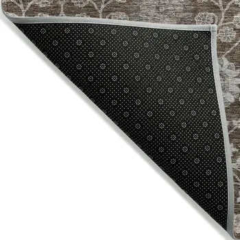 10' X 14' Chocolate Beige And Gray Floral Washable Indoor Outdoor Area Rug
