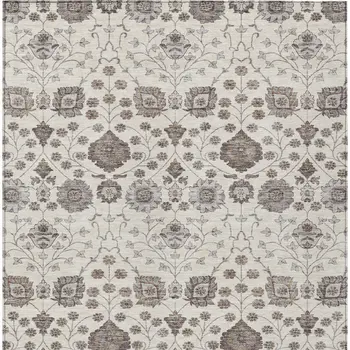 5' X 8' Ivory Brown And Gray Floral Washable Indoor Outdoor Area Rug