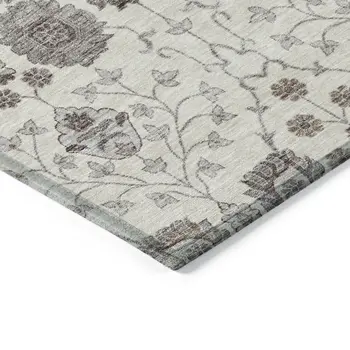 5' X 8' Ivory Brown And Gray Floral Washable Indoor Outdoor Area Rug