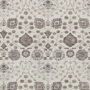 9' X 12' Ivory Brown And Gray Floral Washable Indoor Outdoor Area Rug