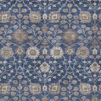 3' X 5' Navy Blue Brown And Beige Floral Washable Indoor Outdoor Area Rug