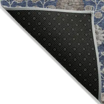 8' X 10' Navy Blue Brown And Beige Floral Washable Indoor Outdoor Area Rug
