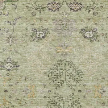 3' X 5' Artichoke Green Brown And Beige Floral Washable Indoor Outdoor Area Rug