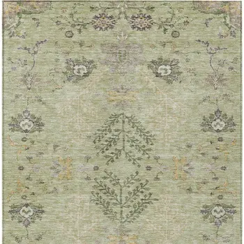 8' X 10' Artichoke Green Brown And Beige Floral Washable Indoor Outdoor Area Rug