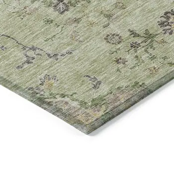8' X 10' Artichoke Green Brown And Beige Floral Washable Indoor Outdoor Area Rug