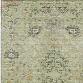 8' X 10' Artichoke Green Brown And Beige Floral Washable Indoor Outdoor Area Rug