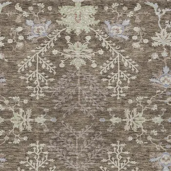 10' X 14' Brown Beige And Green Floral Washable Indoor Outdoor Area Rug