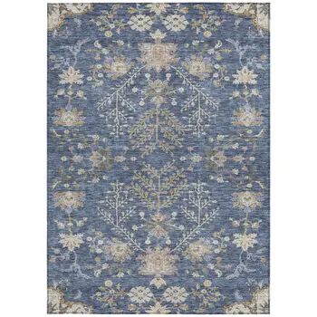 3' X 5' Blue Brown And Beige Floral Washable Indoor Outdoor Area Rug
