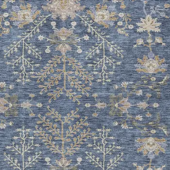 3' X 5' Blue Brown And Beige Floral Washable Indoor Outdoor Area Rug