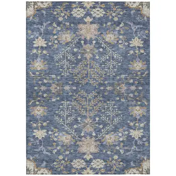 5' X 8' Blue Brown And Beige Floral Washable Indoor Outdoor Area Rug