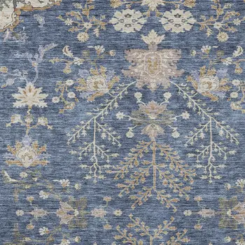 5' X 8' Blue Brown And Beige Floral Washable Indoor Outdoor Area Rug