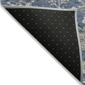 9' X 12' Blue Brown And Beige Floral Washable Indoor Outdoor Area Rug
