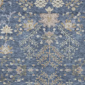 9' X 12' Blue Brown And Beige Floral Washable Indoor Outdoor Area Rug