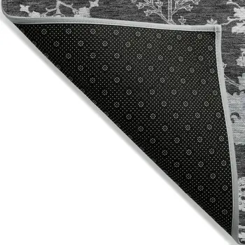5' X 8' Charcoal Gray And Beige Floral Washable Indoor Outdoor Area Rug