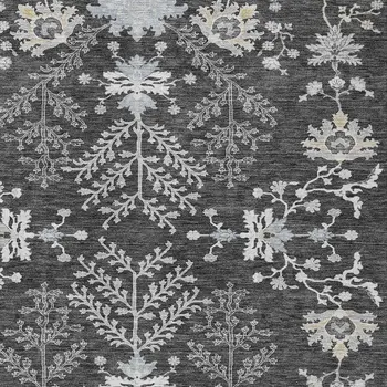 10' X 14' Charcoal Gray And Beige Floral Washable Indoor Outdoor Area Rug