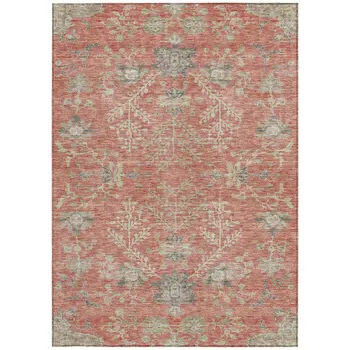 5' X 8' Coral Charcoal And Gray Floral Washable Indoor Outdoor Area Rug