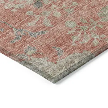 8' X 10' Coral Charcoal And Gray Floral Washable Indoor Outdoor Area Rug