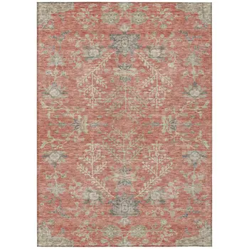 10' X 14' Coral Charcoal And Gray Floral Washable Indoor Outdoor Area Rug