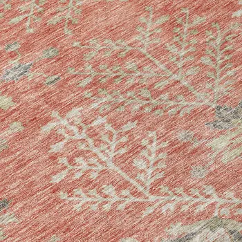 10' X 14' Coral Charcoal And Gray Floral Washable Indoor Outdoor Area Rug