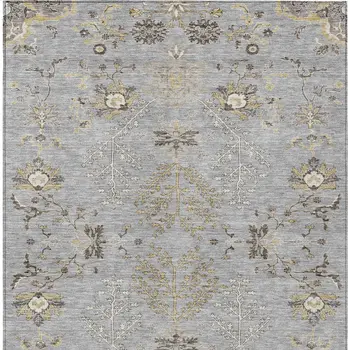 3' X 5' Gray Beige And Ivory Floral Washable Indoor Outdoor Area Rug
