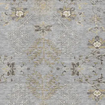 3' X 5' Gray Beige And Ivory Floral Washable Indoor Outdoor Area Rug