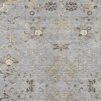 5' X 8' Gray Beige And Ivory Floral Washable Indoor Outdoor Area Rug