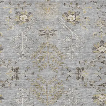8' X 10' Gray Beige And Ivory Floral Washable Indoor Outdoor Area Rug