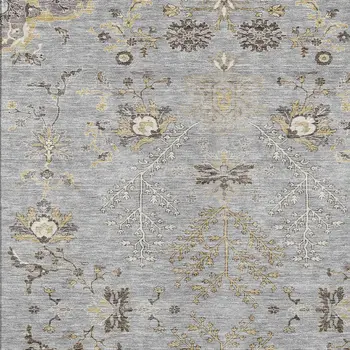 9' X 12' Gray Beige And Ivory Floral Washable Indoor Outdoor Area Rug
