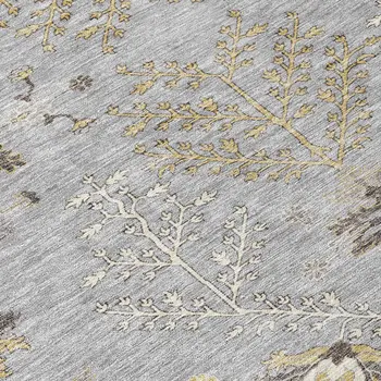 9' X 12' Gray Beige And Ivory Floral Washable Indoor Outdoor Area Rug