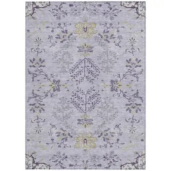 5' X 8' Lavender Purple And Gray Floral Washable Indoor Outdoor Area Rug