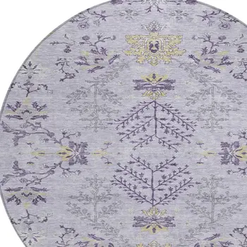 8' Lavender Purple And Gray Round Floral Washable Indoor Outdoor Area Rug