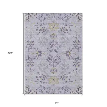 8' X 10' Lavender Purple And Gray Floral Washable Indoor Outdoor Area Rug
