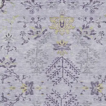 9' X 12' Lavender Purple And Gray Floral Washable Indoor Outdoor Area Rug